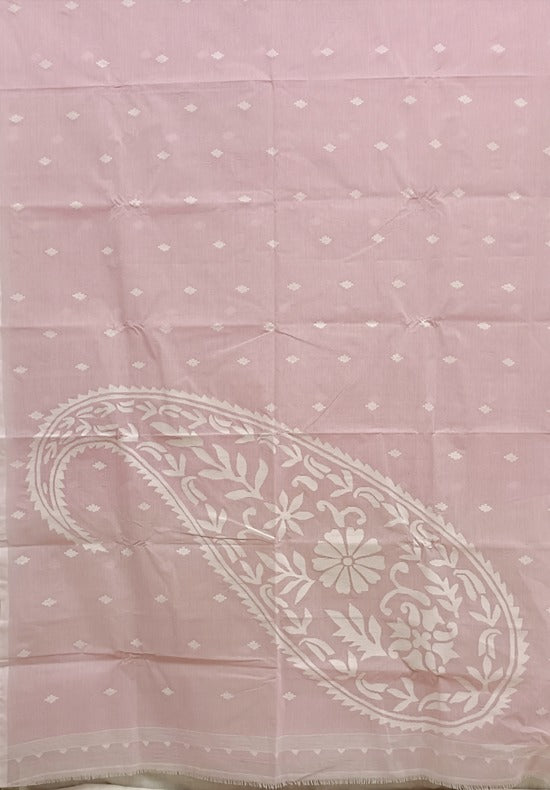 Baby Pink & White, Traditional Cotton handwoven Jamdani saree Balaram Saha