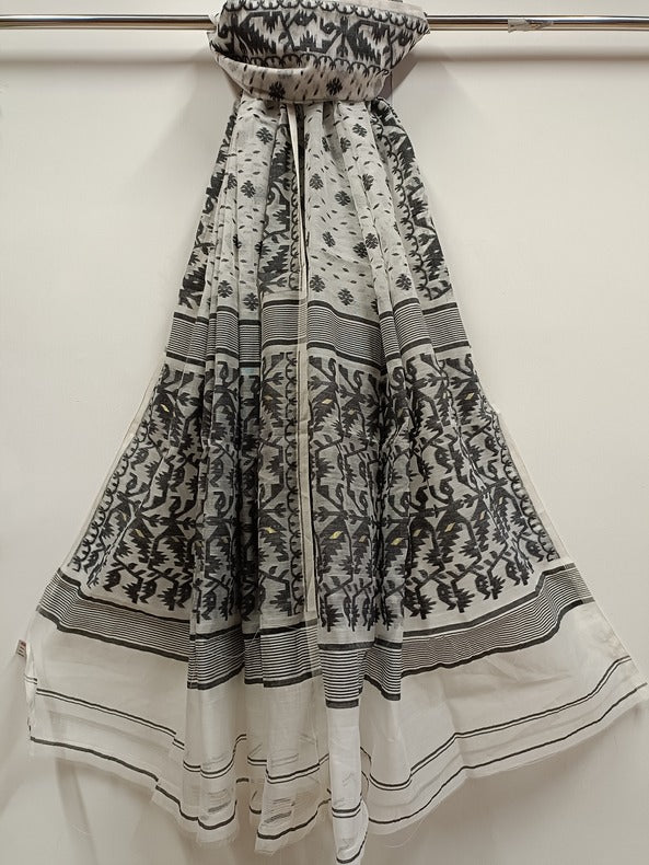 White & Black handloom jacquard Weave Jamdani Dupatta Balaram Saha