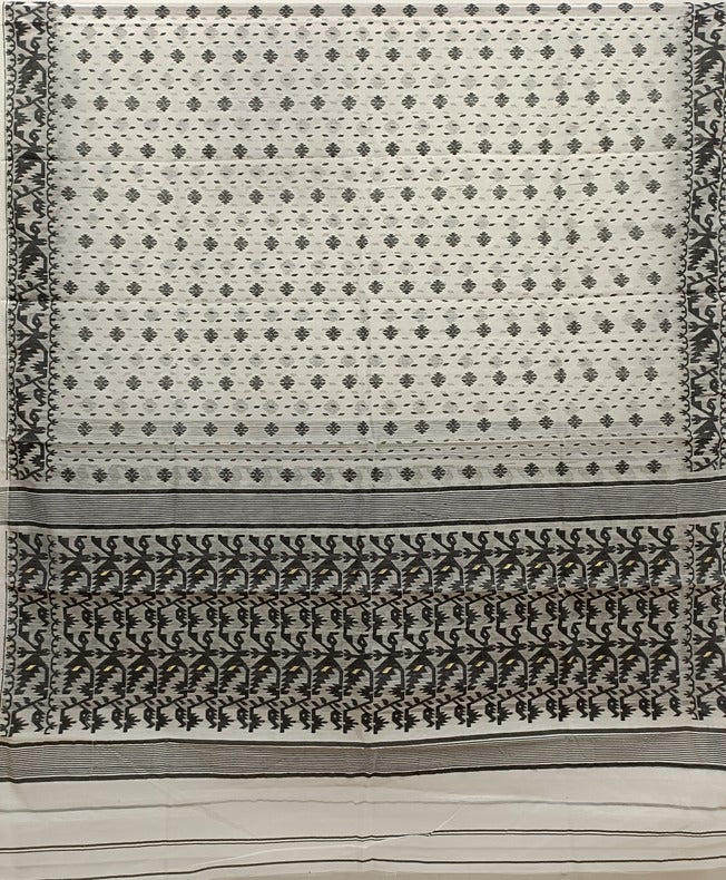 White & Black handloom jacquard Weave Jamdani Dupatta Balaram Saha