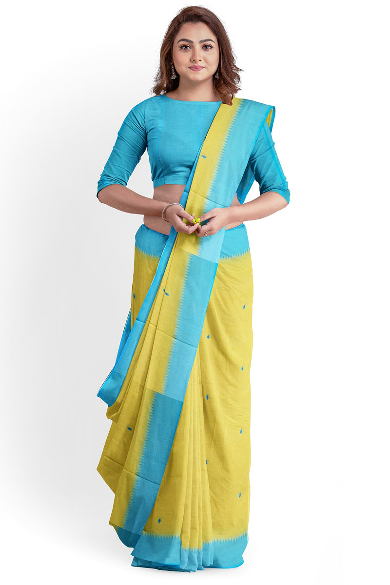 Balaram Saha : Yellow & Blue Handloom Dhonekali Cotton Saree (handloom saree, cotton saree, handloom cotton saree, balaram saha online, handloom sarees, balaram saha handloom saree store photos, balaram saha handloom saree store, cotton handloom saree, bengal handloom sarees, pure cotton, cotton saree for women, dhonekali, cotton saree online) https://www.nydailynews.com/