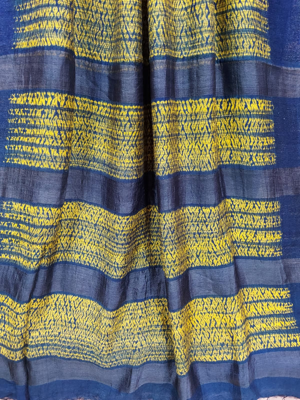 Traditional Vibes: Yellow & Dark Blue Matka Silk Shibori Saree (handloom saree, silk saree, handloom silk saree, balaram saha online, silk sarees, balaram saha handloom saree store photos, balaram saha handloom saree store, silk handloom saree, bengal handloom sarees, pure silk, matka silk saree, silk saree online)  https://authorstream.com/