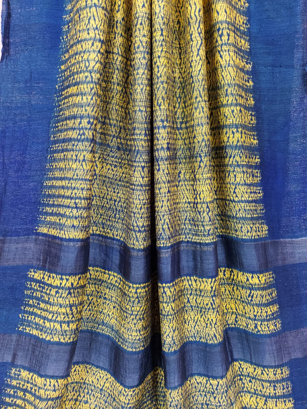 Traditional Vibes: Yellow & Dark Blue Matka Silk Shibori Saree (handloom saree, silk saree, handloom silk saree, balaram saha online, silk sarees, balaram saha handloom saree store photos, balaram saha handloom saree store, silk handloom saree, bengal handloom sarees, pure silk, matka silk saree, silk saree online)  http://www.aboutus.org/