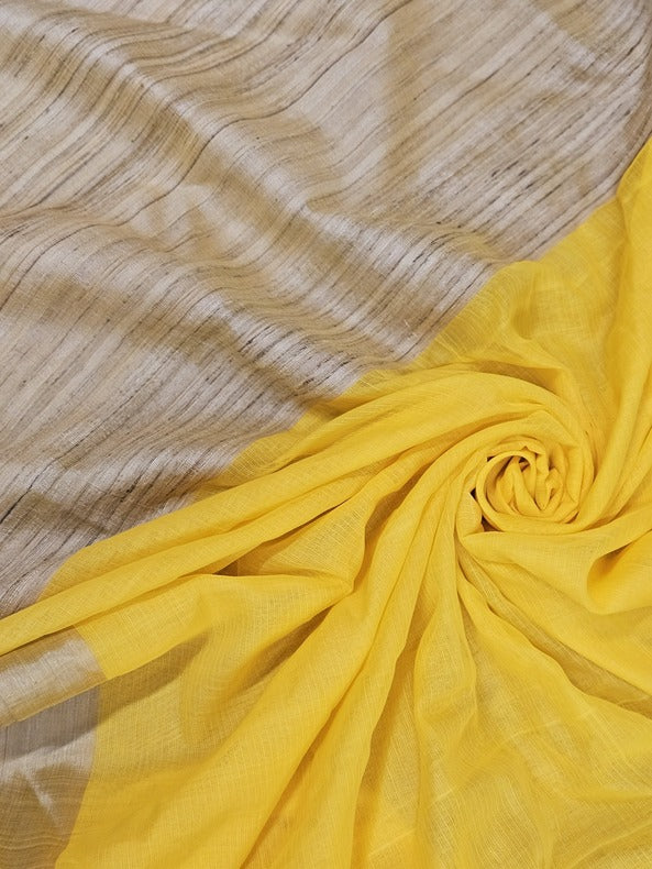 Yellow Handloom Cotton Saree: Balaram Saha's Tussar Border Beauty (handloom saree, cotton saree, handloom cotton saree, balaram saha online, handloom sarees, balaram saha handloom saree store photos, balaram saha handloom saree store, cotton handloom saree, bengal handloom sarees, pure cotton, cotton saree for women, cotton saree online)