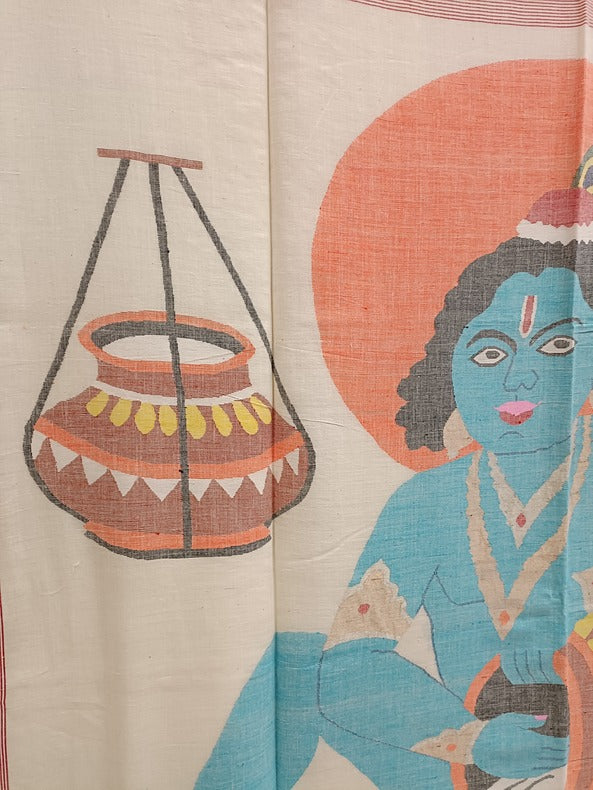 Handloom Handspun Cotton Jamdani Saree with Flute and Bal Krishna Motifs Balaram Saha
