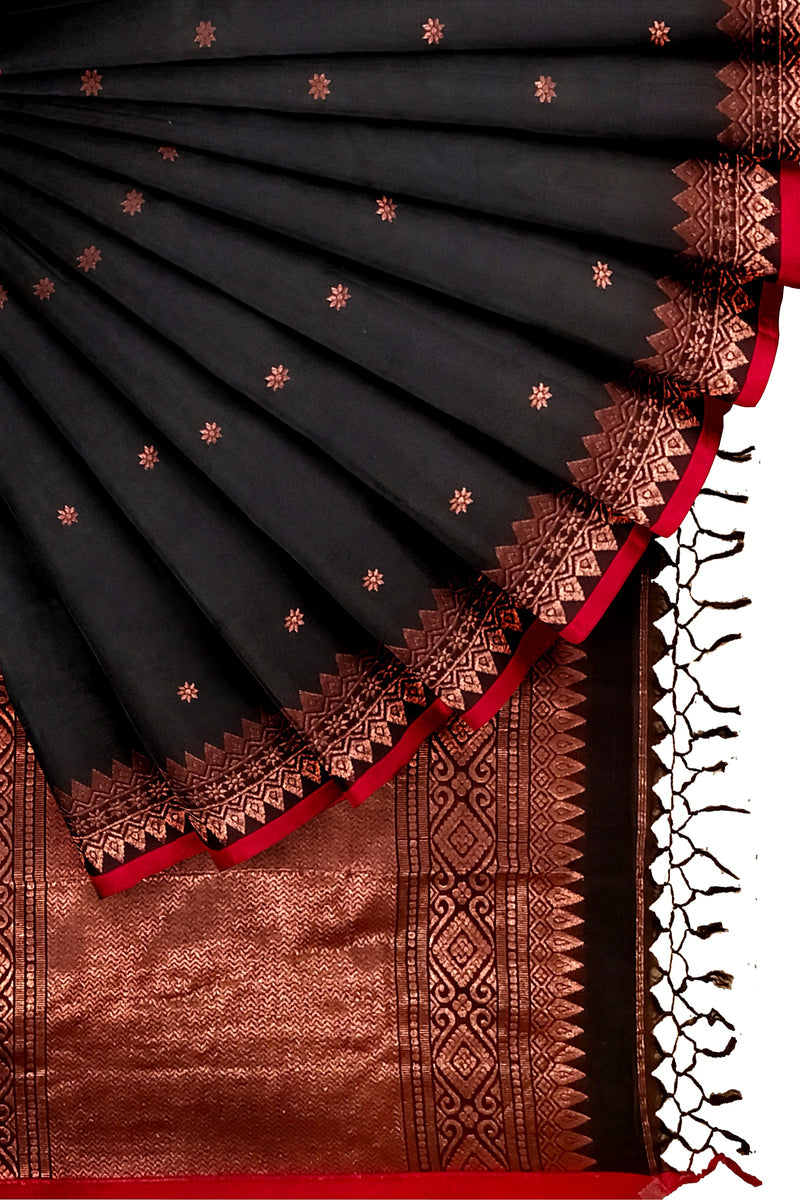 Black and Red/Copper Soft Handloom Cotton Banarasi Saree Balaram Saha