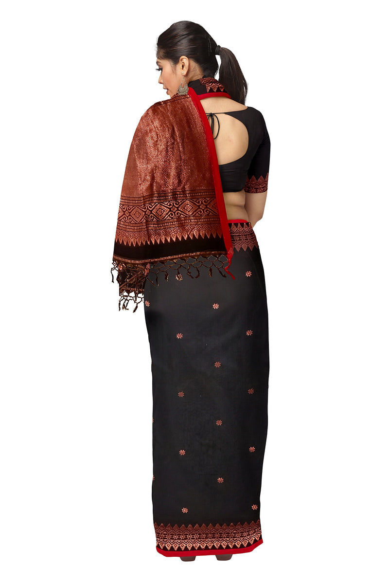 Black and Red/Copper Soft Handloom Cotton Banarasi Saree Balaram Saha