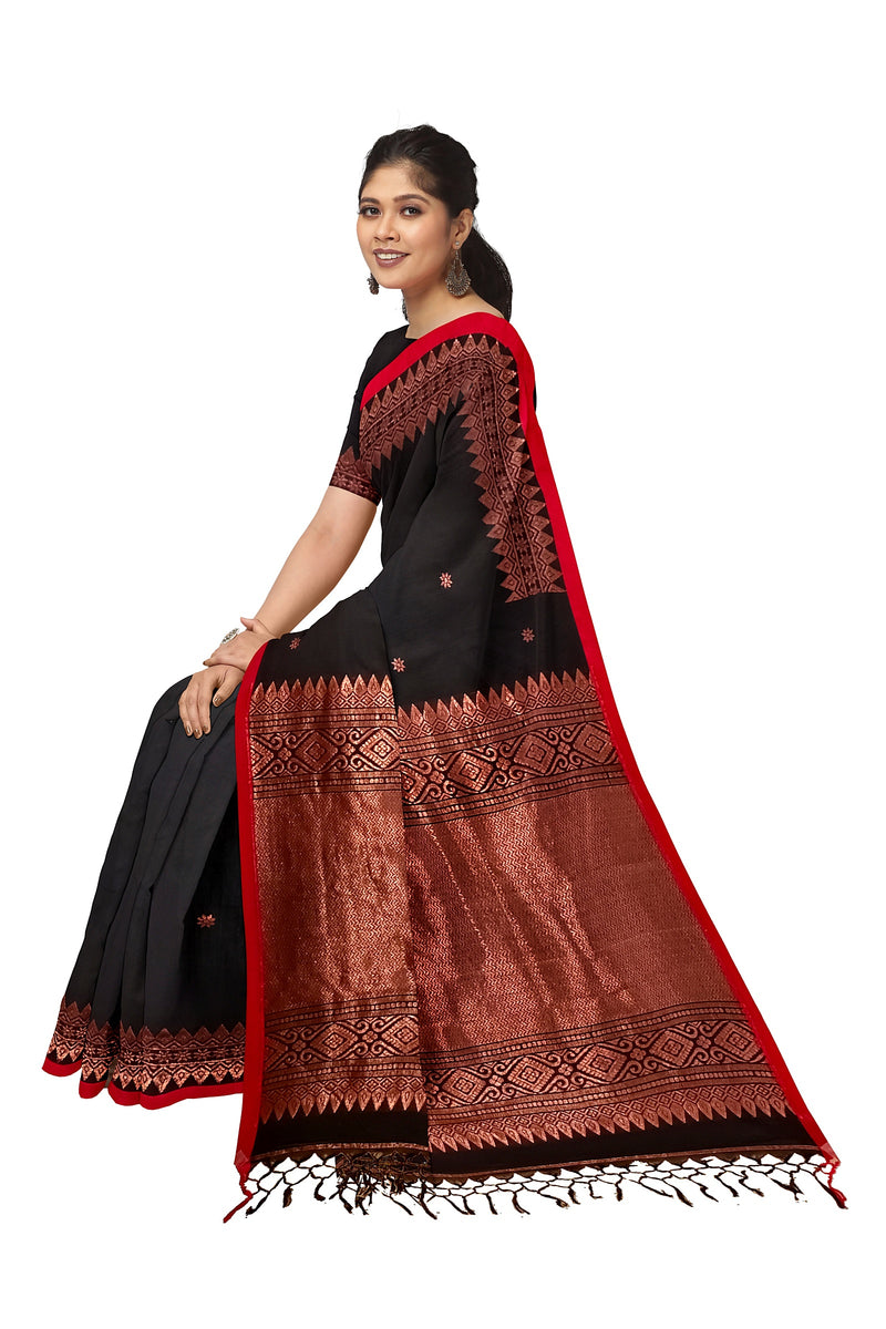 Black and Red/Copper Soft Handloom Cotton Banarasi Saree Balaram Saha