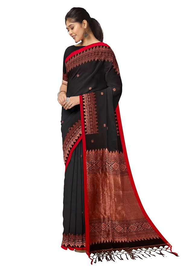 Black and Red/Copper Soft Handloom Cotton Banarasi Saree Balaram Saha