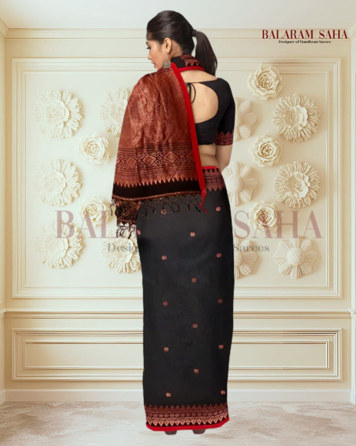 Black and Red/Copper Soft Handloom Cotton Banarasi Saree Balaram Saha