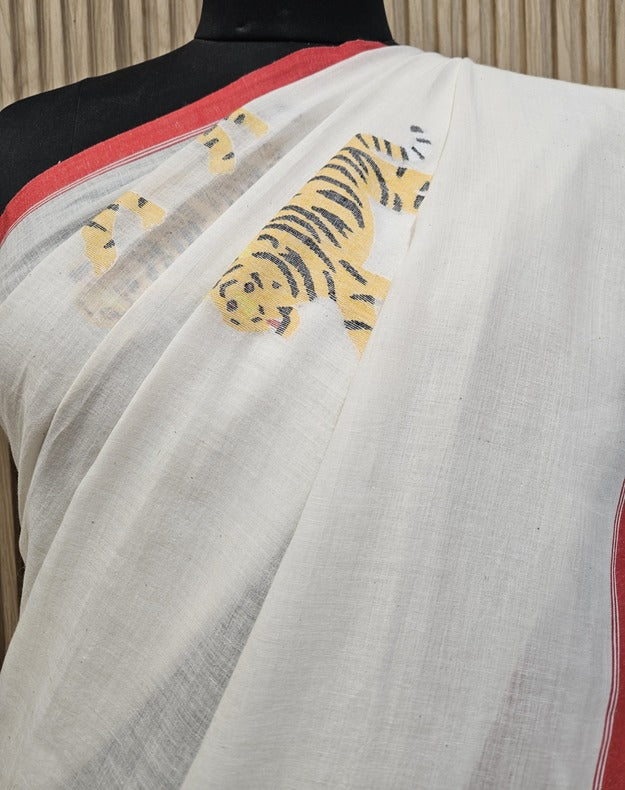 Art Of Bengal Tiger | Handspun Handwoven Cotton Jamdani Saree