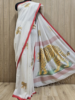 Art Of Bengal Tiger | Handspun Handwoven Cotton Jamdani Saree