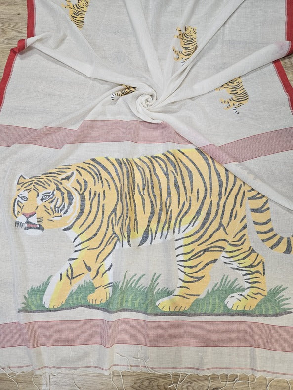 Art Of Bengal Tiger | Handspun Handwoven Cotton Jamdani Saree