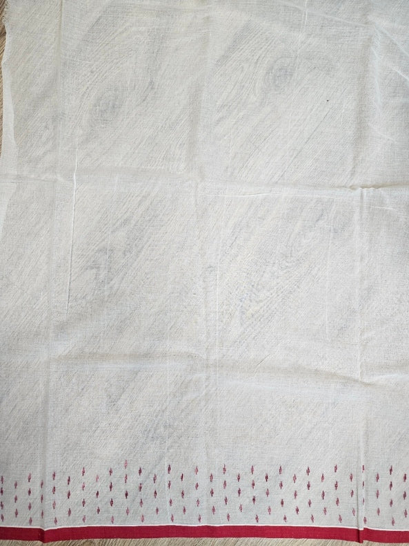Off-White & Red Handwoven Traditional Cotton Jamdani Saree Balaram Saha
