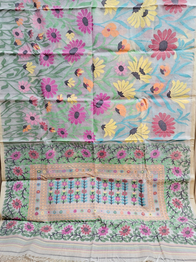 Balaram Saha Presents: Off-White & Multicolor Sunflower Muslin Silk Jamdani Saree Balaram Saha