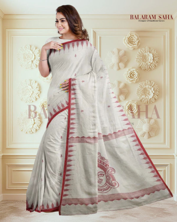 White & Red Handwoven Jamdani Saree for Durga Puja: by Balaram Saha - (dhakai jamdani saree, jamdani saree, jamdani sarees, cotton jamdani saree, jamdani cotton saree, handloom cotton saree, balaram saha online, jamdani saree online, soft jamdani saree, muslin jamdani saree, original dhakai jamdani saree, jamdani sarees, soft dhakai jamdani saree, white jamdani saree, jamdani saree bangladesh )
