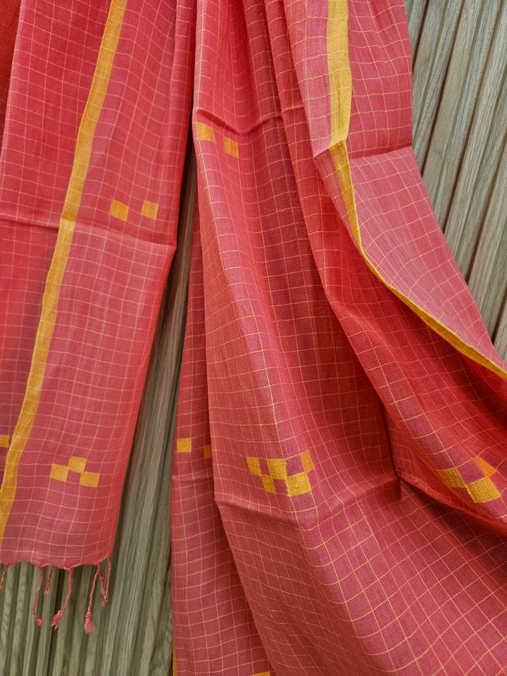 Peach & Yellow Handloom Handwoven Jamdani Stole Balaram Saha
