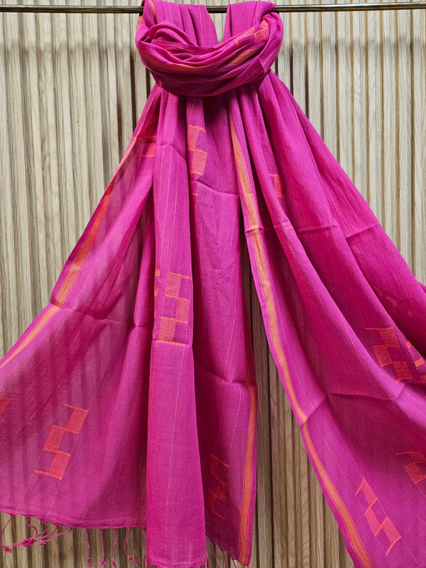 Magenta & Orange Handloom Handwoven Jamdani Stole Balaram Saha