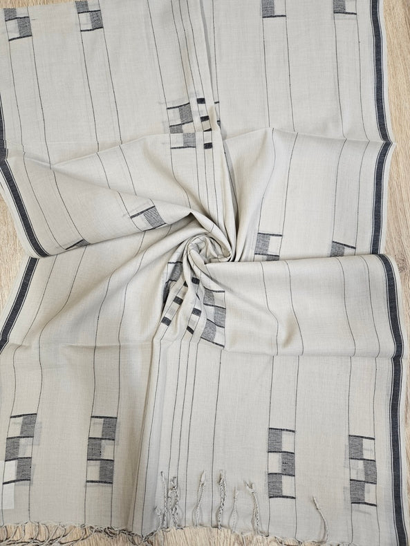 Light Grey & Black Handloom Handwoven Jamdani Stole Balaram Saha