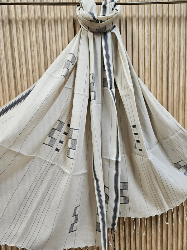 Light Grey & Black Handloom Handwoven Jamdani Stole Balaram Saha