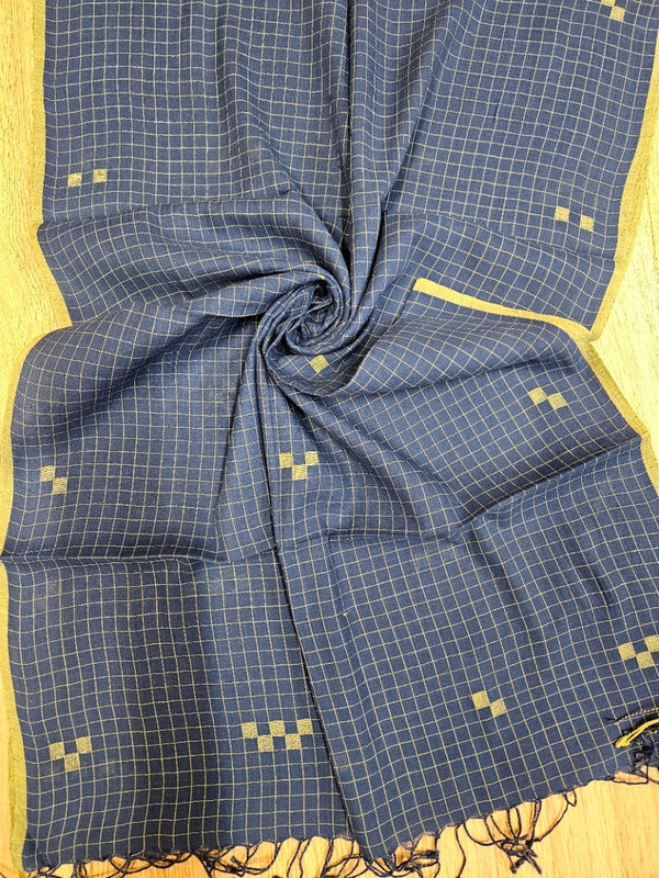 Teal Blue & Green Handloom Handwoven Jamdani Stole Balaram Saha