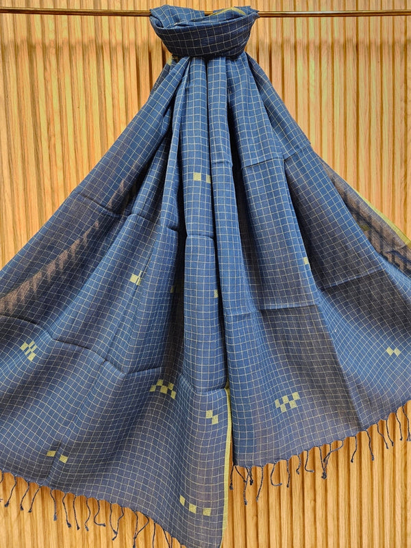 Teal Blue & Green Handloom Handwoven Jamdani Stole Balaram Saha