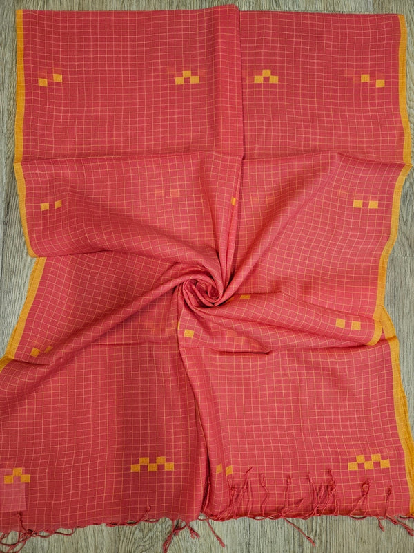 Peach & Yellow Handloom Handwoven Jamdani Stole Balaram Saha