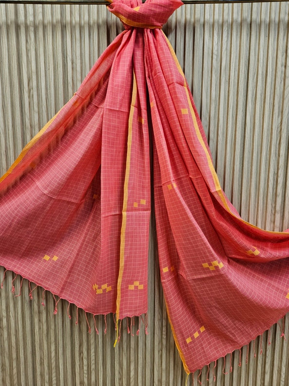 Peach & Yellow Handloom Handwoven Jamdani Stole Balaram Saha