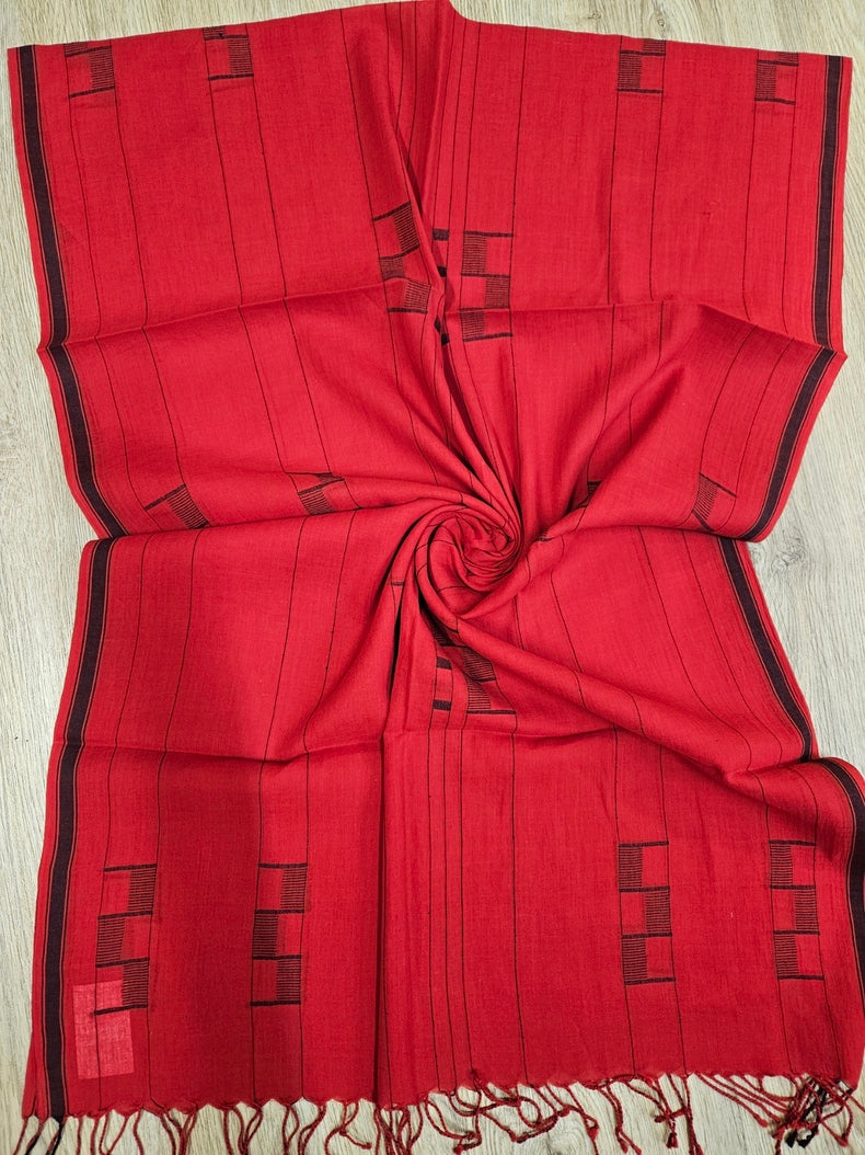 Red & Black Handloom Handwoven Jamdani Stole Balaram Saha