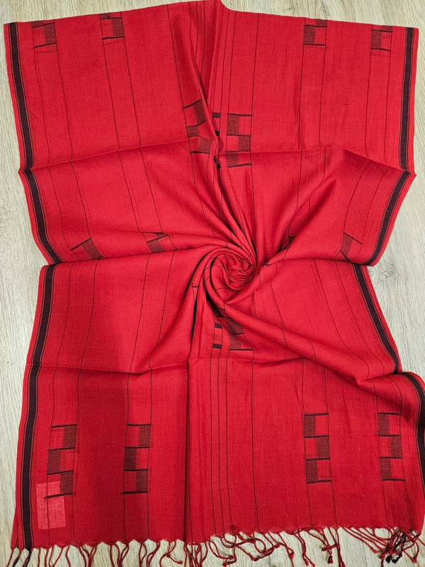 Red & Black Handloom Handwoven Jamdani Stole Balaram Saha