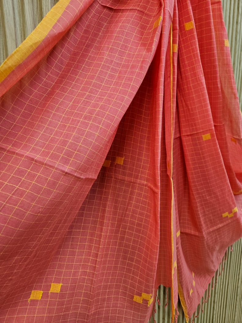 Peach & Yellow Handloom Handwoven Jamdani Stole Balaram Saha