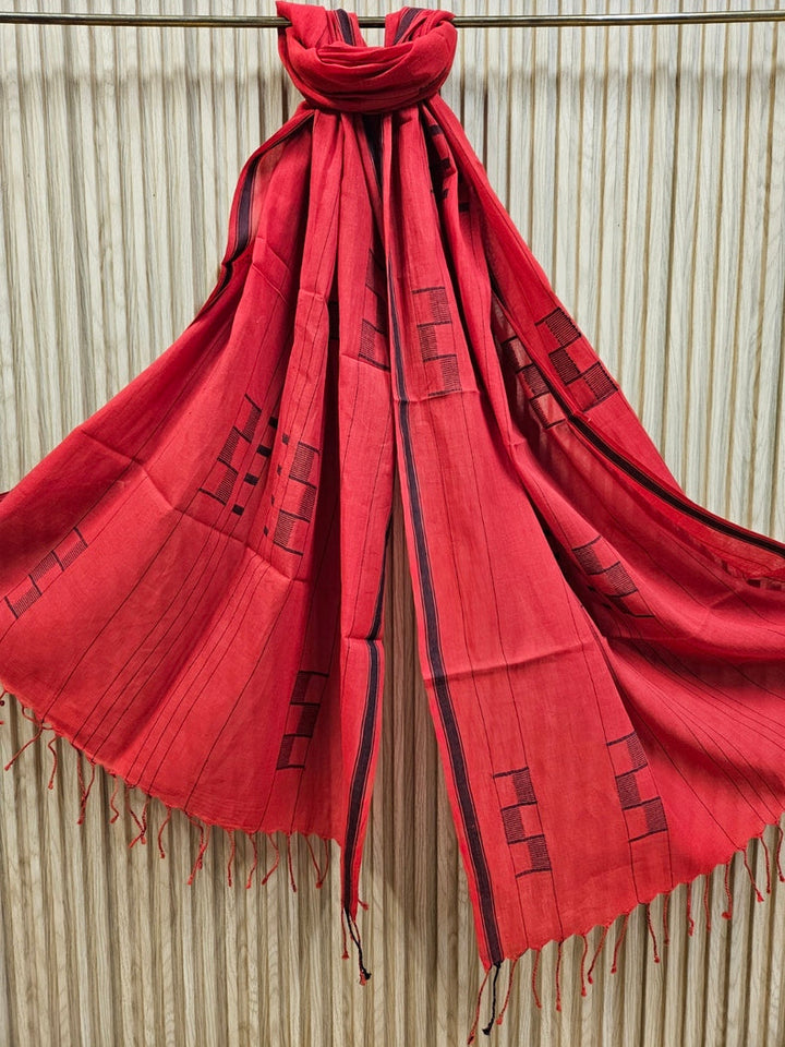 Red & Black Handloom Handwoven Jamdani Stole Balaram Saha