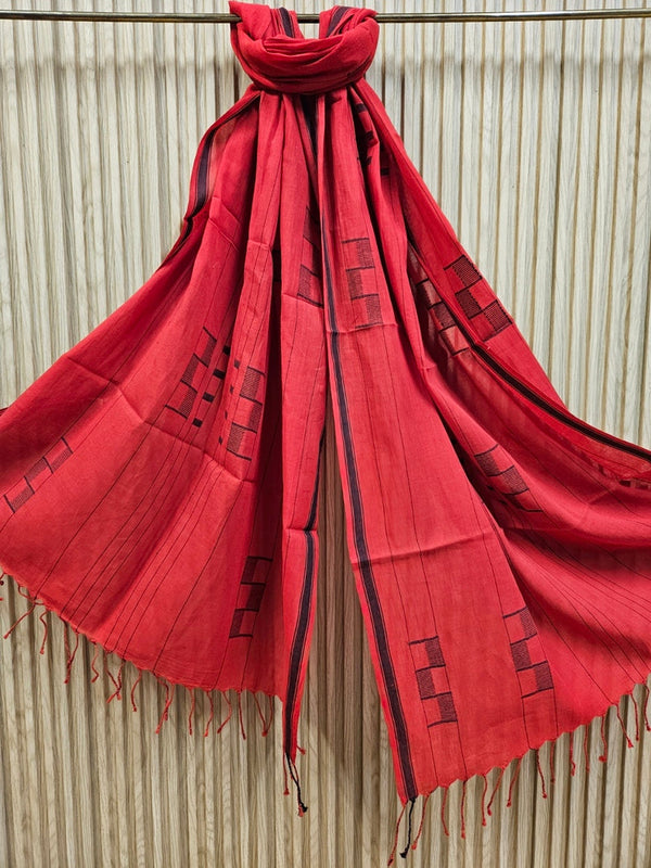 Red & Black Handloom Handwoven Jamdani Stole Balaram Saha