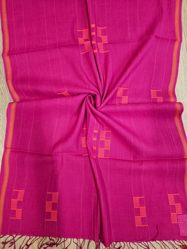 Magenta & Orange Handloom Handwoven Jamdani Stole Balaram Saha
