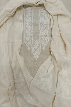Handloom White & White Jamdani  Unstitched 2-piece Kurta Set Balaram Saha