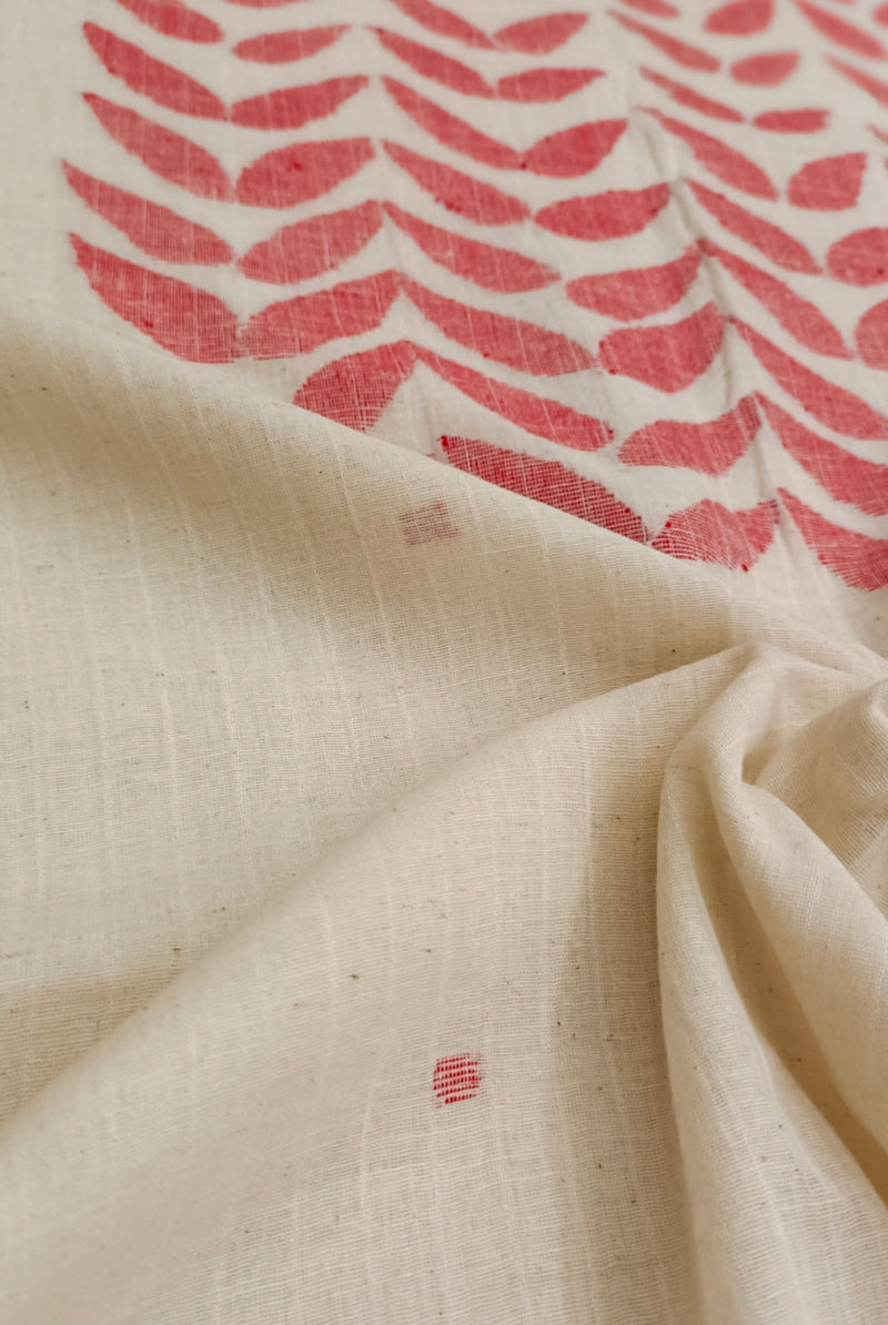 White & Red handloom handwoven jamdani  Single Kurta Piece Balaram Saha