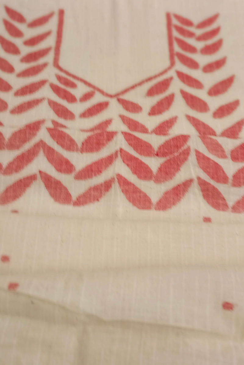 White & Red handloom handwoven jamdani  Single Kurta Piece Balaram Saha