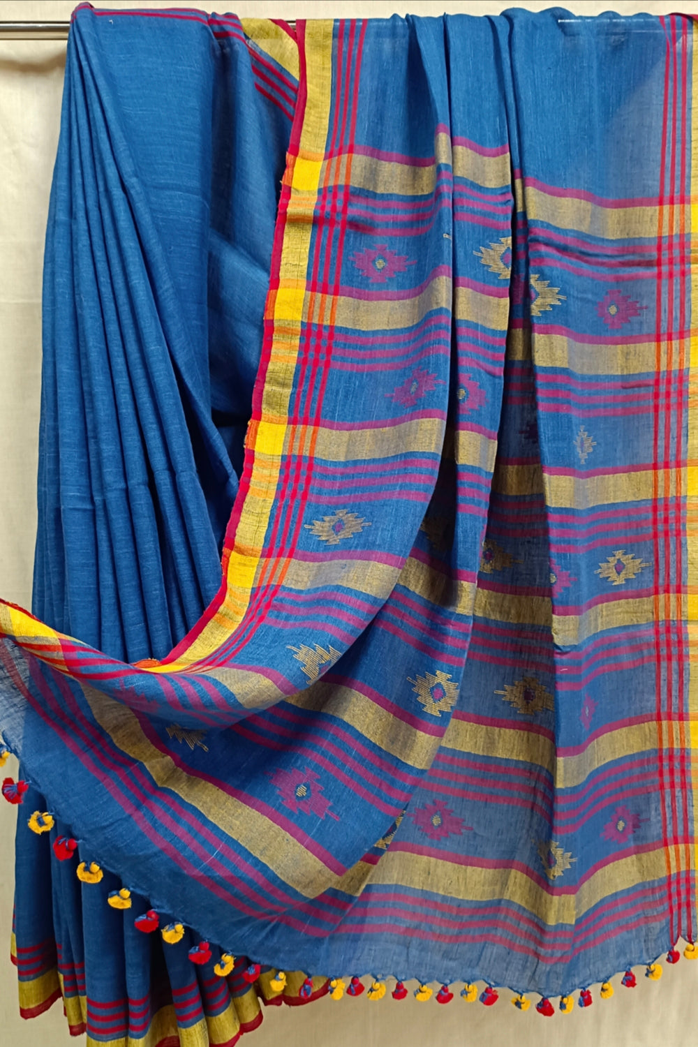 Royal Blue Handloom Linen Jamdani saree Balaram Saha