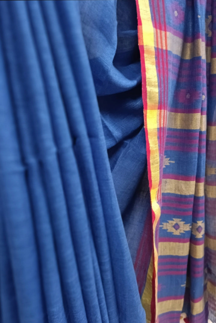 Royal Blue Handloom Linen Jamdani saree Balaram Saha