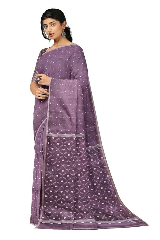 Mauve & White Handwoven Muslin Silk Jamdani Saree Balaram Saha