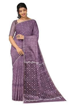 Mauve & White Handwoven Muslin Silk Jamdani Saree Balaram Saha