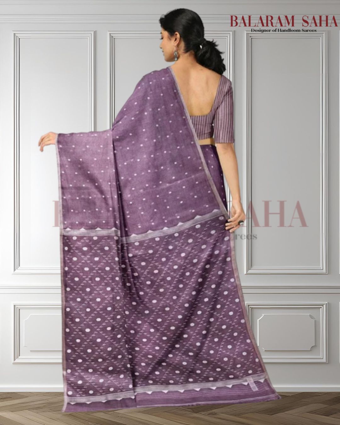 Mauve & White Handwoven Muslin Silk Jamdani Saree Balaram Saha