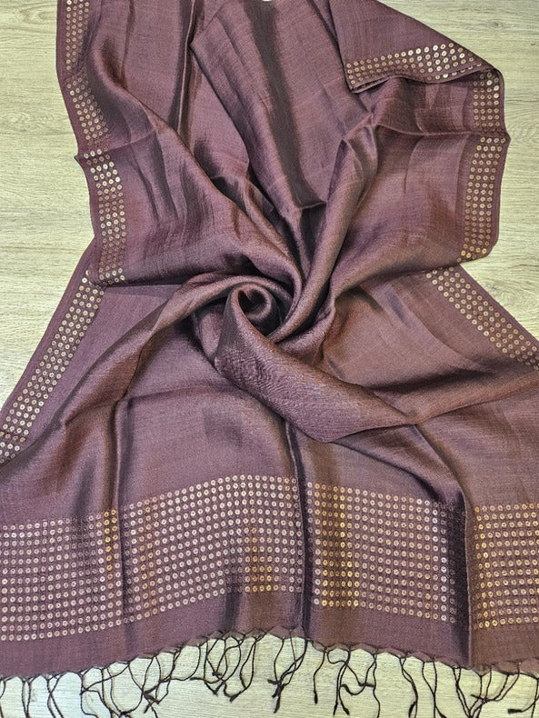Crater Brown Premium Handloom Katan Silk Dupatta With Sequin Waeve Balaram Saha