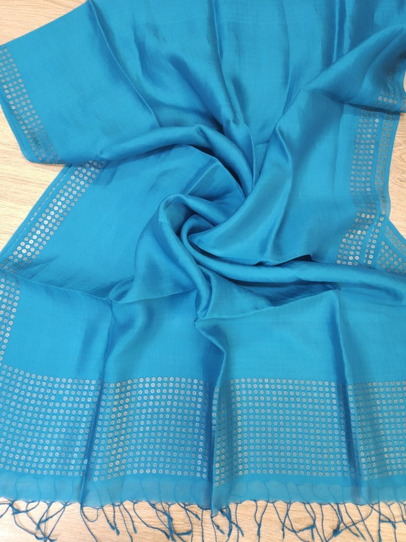 Blue Premium Handloom Katan Silk Dupatta With Sequin Waeve Balaram Saha