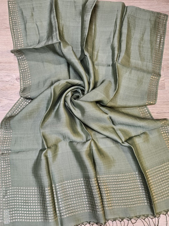Pastel Green Premium Handloom Katan Silk Dupatta With Sequin Waeve Balaram Saha