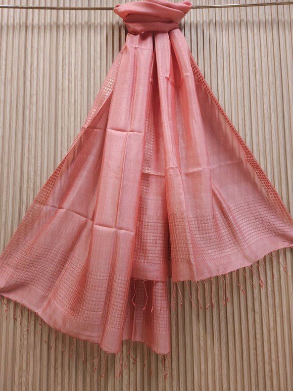 Peach Premium Handloom Katan Silk Dupatta With Sequin Waeve Balaram Saha