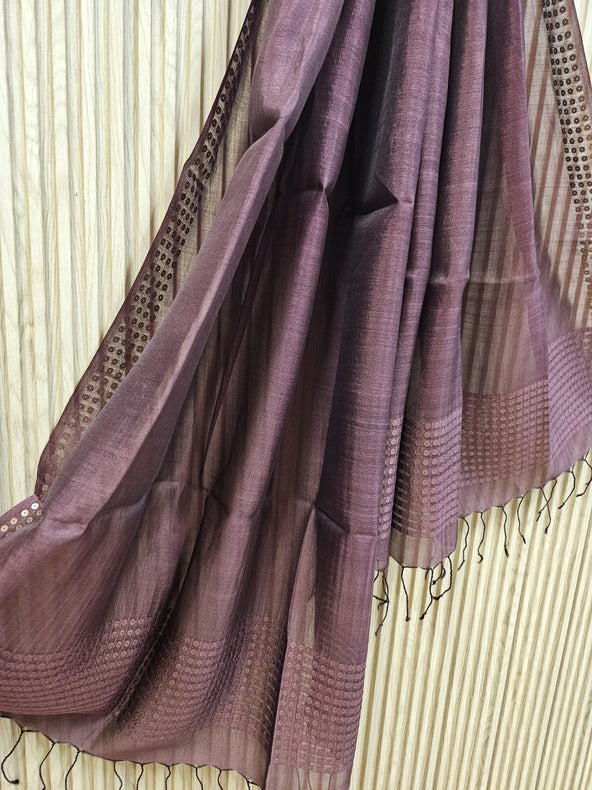 Crater Brown Premium Handloom Katan Silk Dupatta With Sequin Waeve Balaram Saha