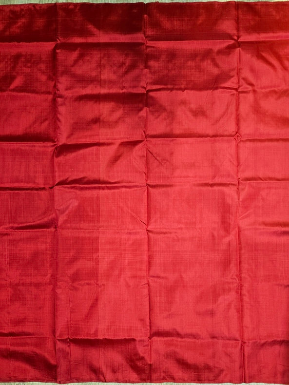White & Red Handloom Bishnupuri Katan Silk Saree with Black Contrast Border & Woven Aanchal Balaram Saha