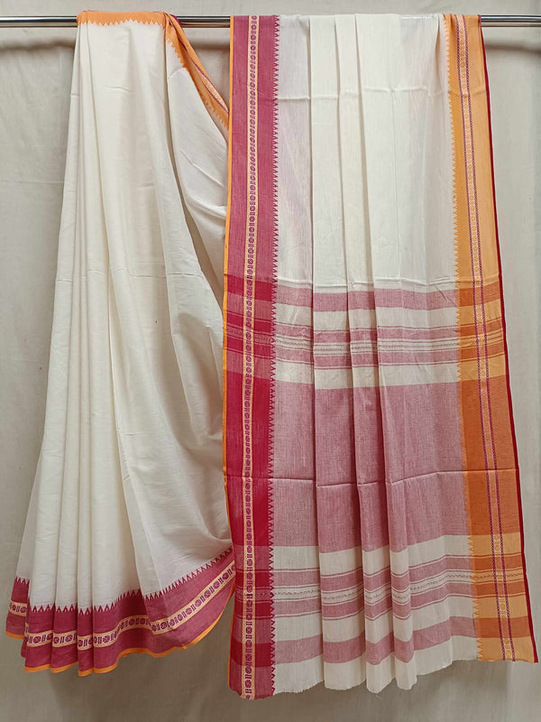 off-White Fine Handloom Traditional Dhonekali Cotton Saree Balaram Saha