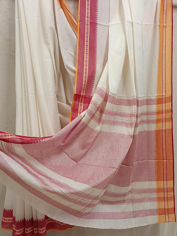 off-White Fine Handloom Traditional Dhonekali Cotton Saree Balaram Saha