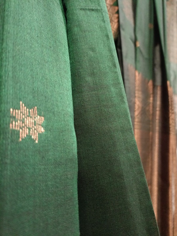 Green and Copper Soft Handloom Cotton Banarasi Saree Balaram Saha